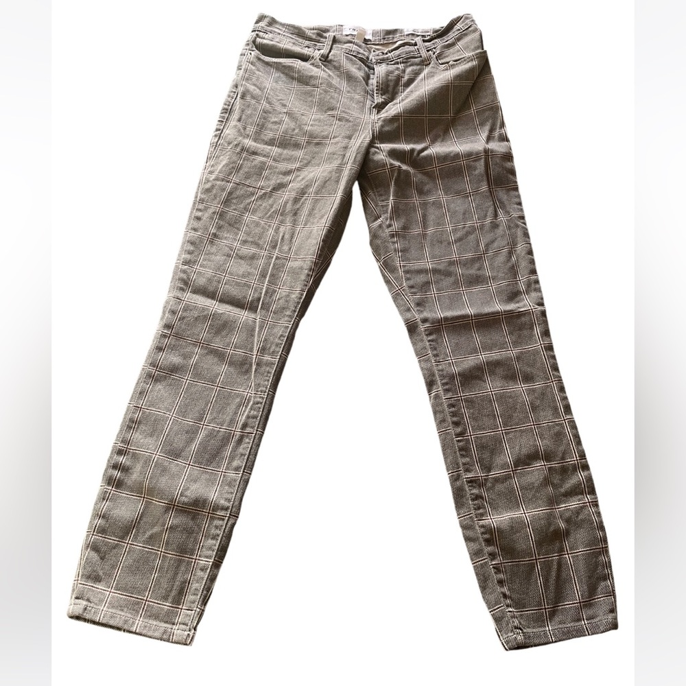 FRAME Le High Skinny Crop Plaid Pants Grey Burgundy Size 28 High Rise Jeans